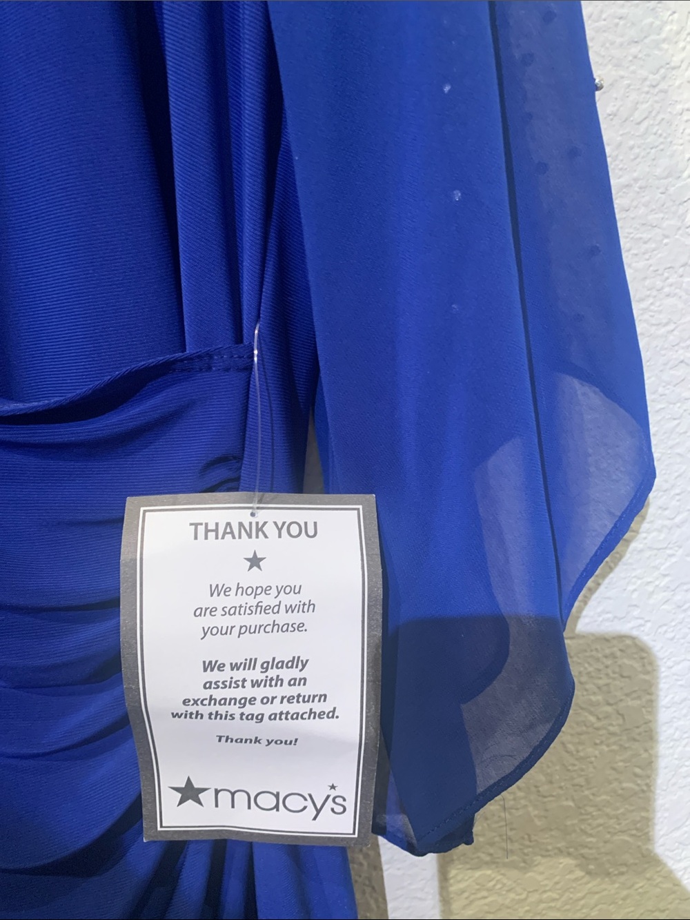 MSK Royal Blue Draped V-Neck Dress with Beaded Sheer Sleeves - Picture 3 of 9